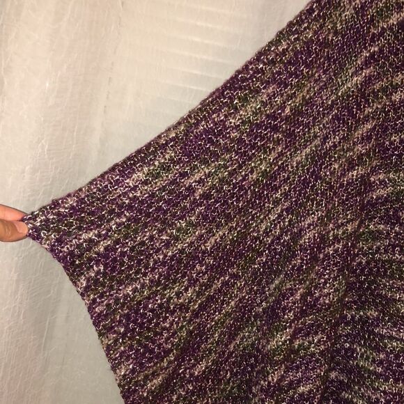 Avenue 1X-3X Knit Poncho Sweater with Patch Pockets in Purple Green Ivory - Picture 10 of 11